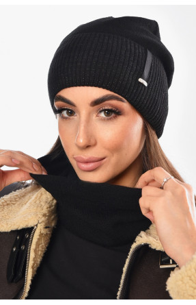 Шапка жіноча + хомут на флісі чорного кольору 208477C