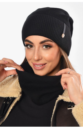 Шапка жіноча + хомут на флісі чорного кольору 208478C