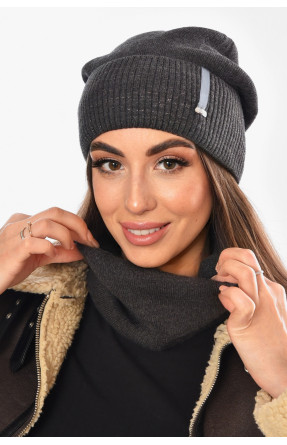 Шапка жіноча + хомут на флісі сірого кольору 208479C