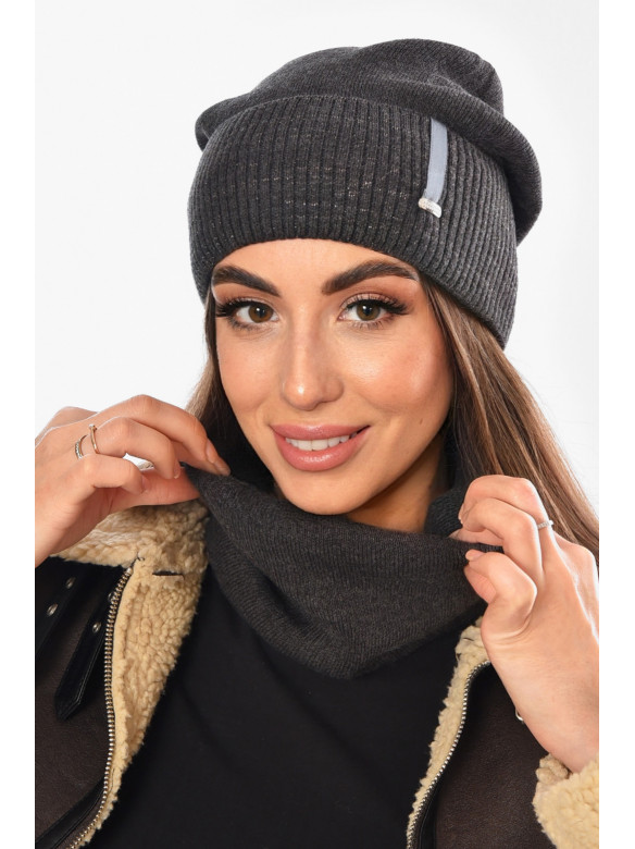 Шапка женская + хомут на флисе серого цвета 208479C
