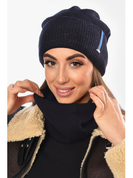 Шапка женская + хомут на флисе темно-синего цвета 208480C
