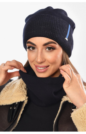 Шапка жіноча + хомут на флісі темно-синього кольору 208480C
