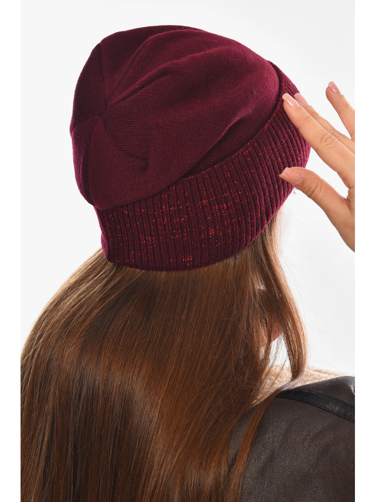 Шапка женская + хомут на флисе бордового цвета 208481C