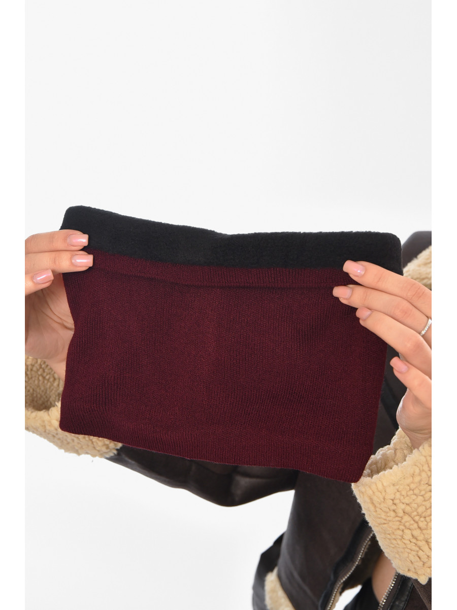 Шапка женская + хомут на флисе бордового цвета 208481C