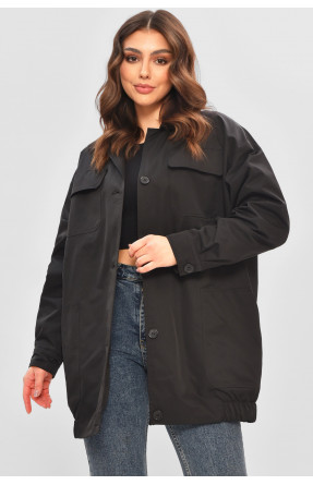 Бомбер жіночий однотонний напівбатальний чорного кольору 3522 208485C