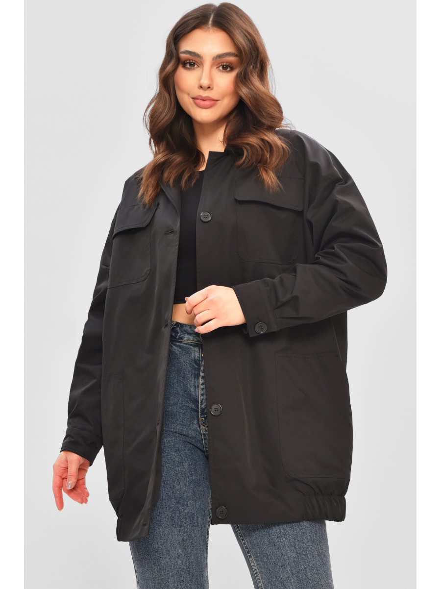 Бомбер жіночий однотонний напівбатальний чорного кольору 3522 208485C