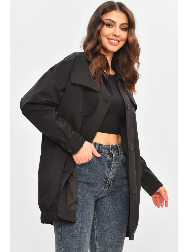 Бомбер жіночий однотонний напівбатальний чорного кольору 3522 208485C