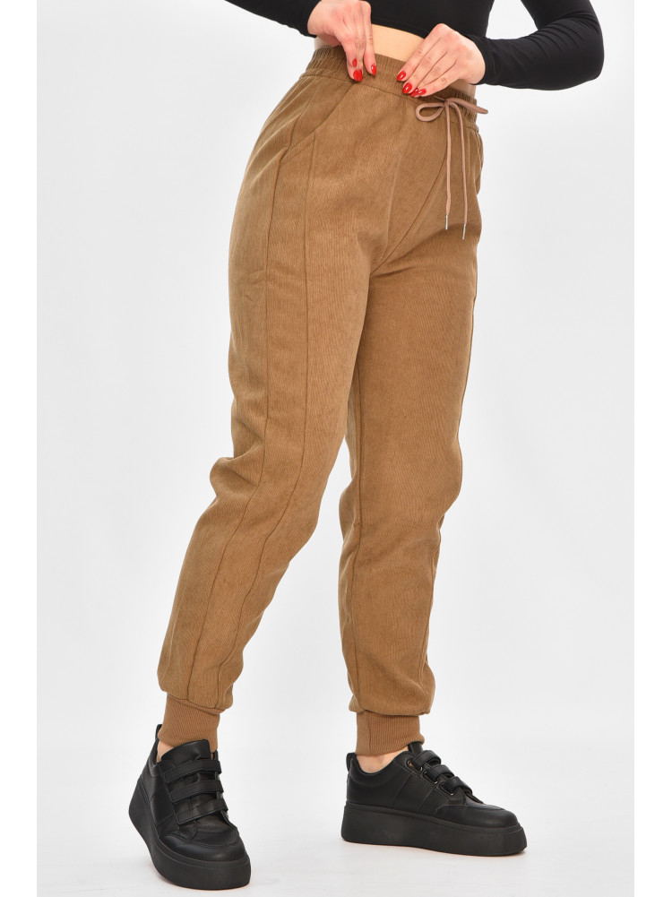 Спортивные штаны женские на искусственном меху бежевого цвета 2039 208487C