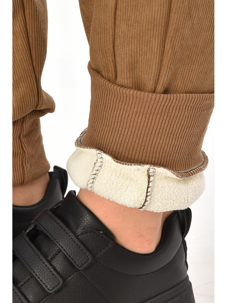 Спортивные штаны женские на искусственном меху бежевого цвета 2039 208487C