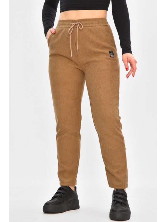 Спортивные штаны женские на искусственном меху бежевого цвета 2037 208488C