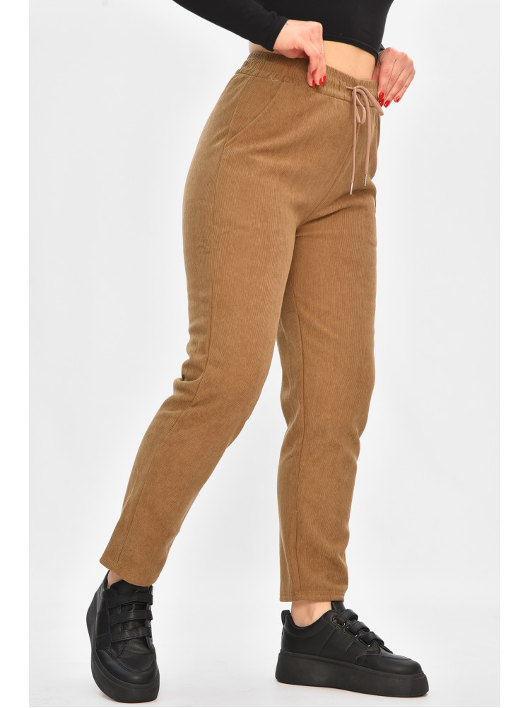 Спортивные штаны женские на искусственном меху бежевого цвета 2037 208488C