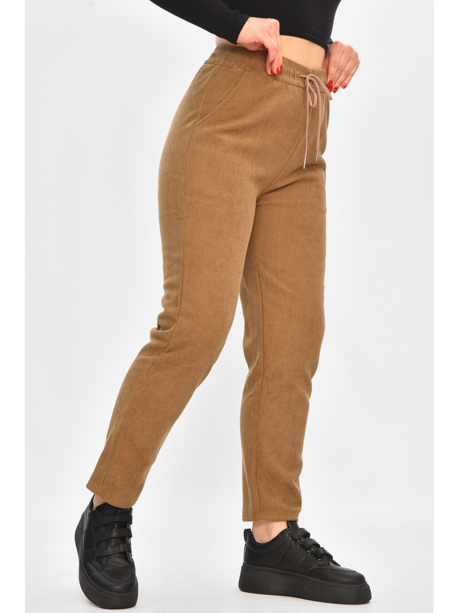 Спортивные штаны женские на искусственном меху бежевого цвета 2037 208488C