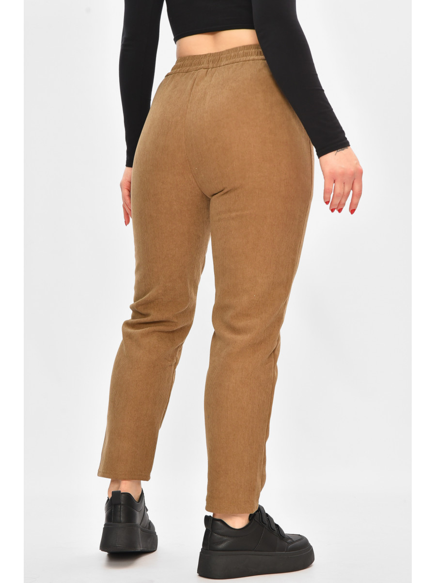 Спортивные штаны женские на искусственном меху бежевого цвета 2037 208488C