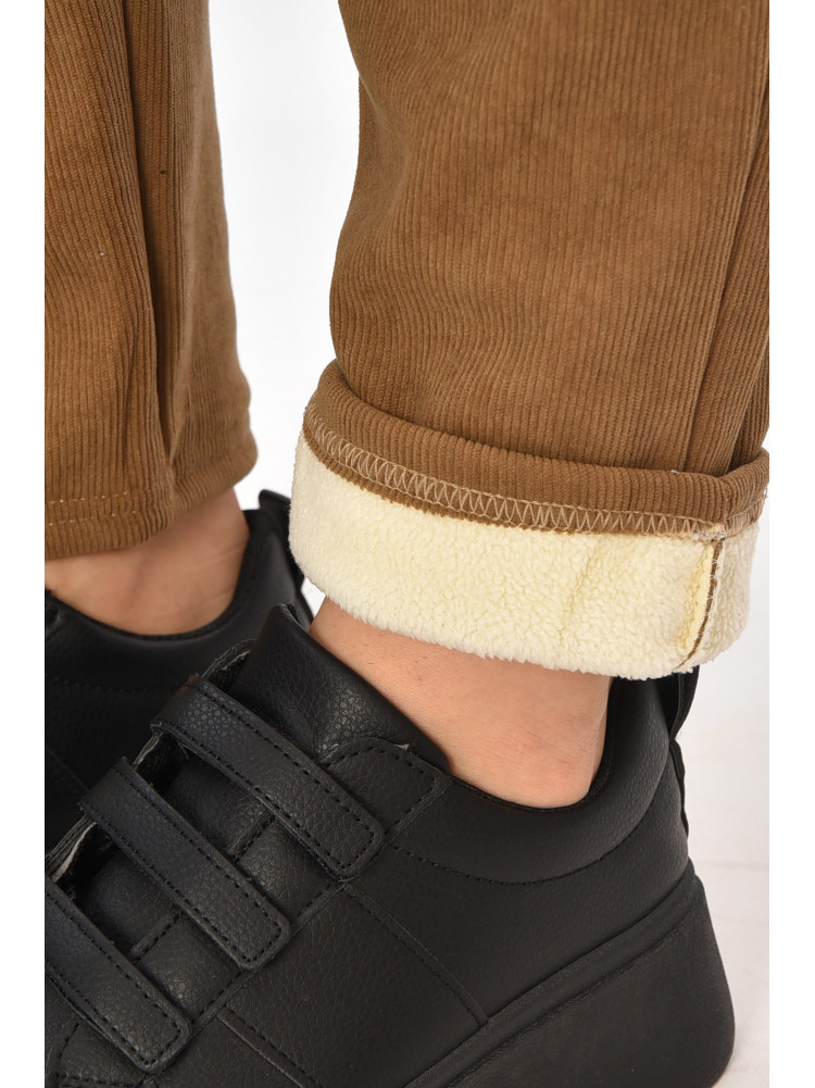 Спортивные штаны женские на искусственном меху бежевого цвета 2037 208488C