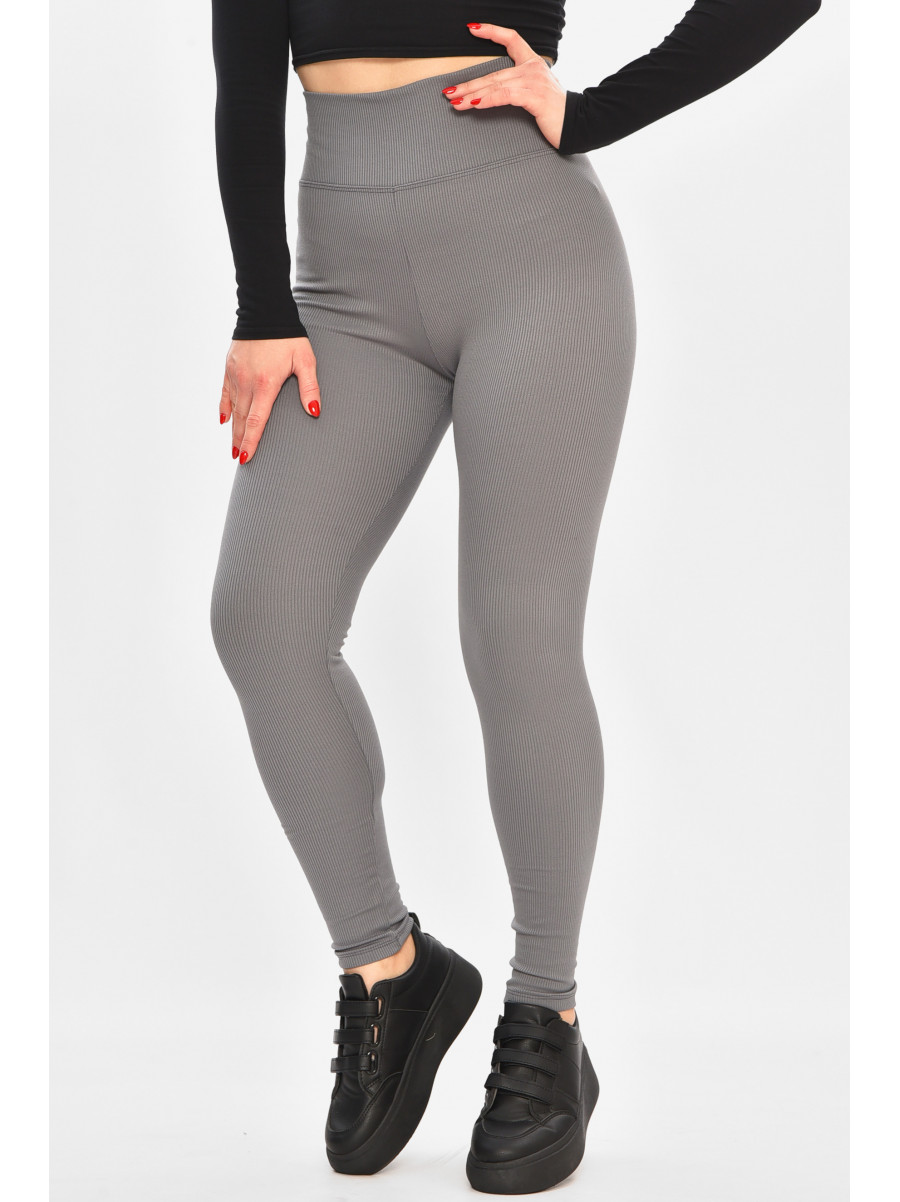 Лосины женские полубатальные в рубчик на флисе серого цвета 4001 208491C