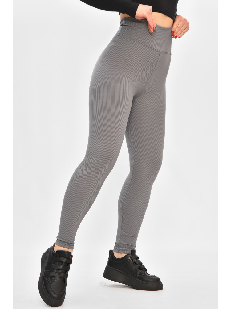 Лосины женские полубатальные в рубчик на флисе серого цвета 4001 208491C