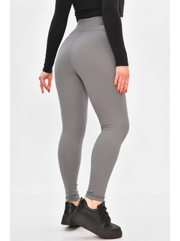 Лосины женские полубатальные в рубчик на флисе серого цвета 4001 208491C