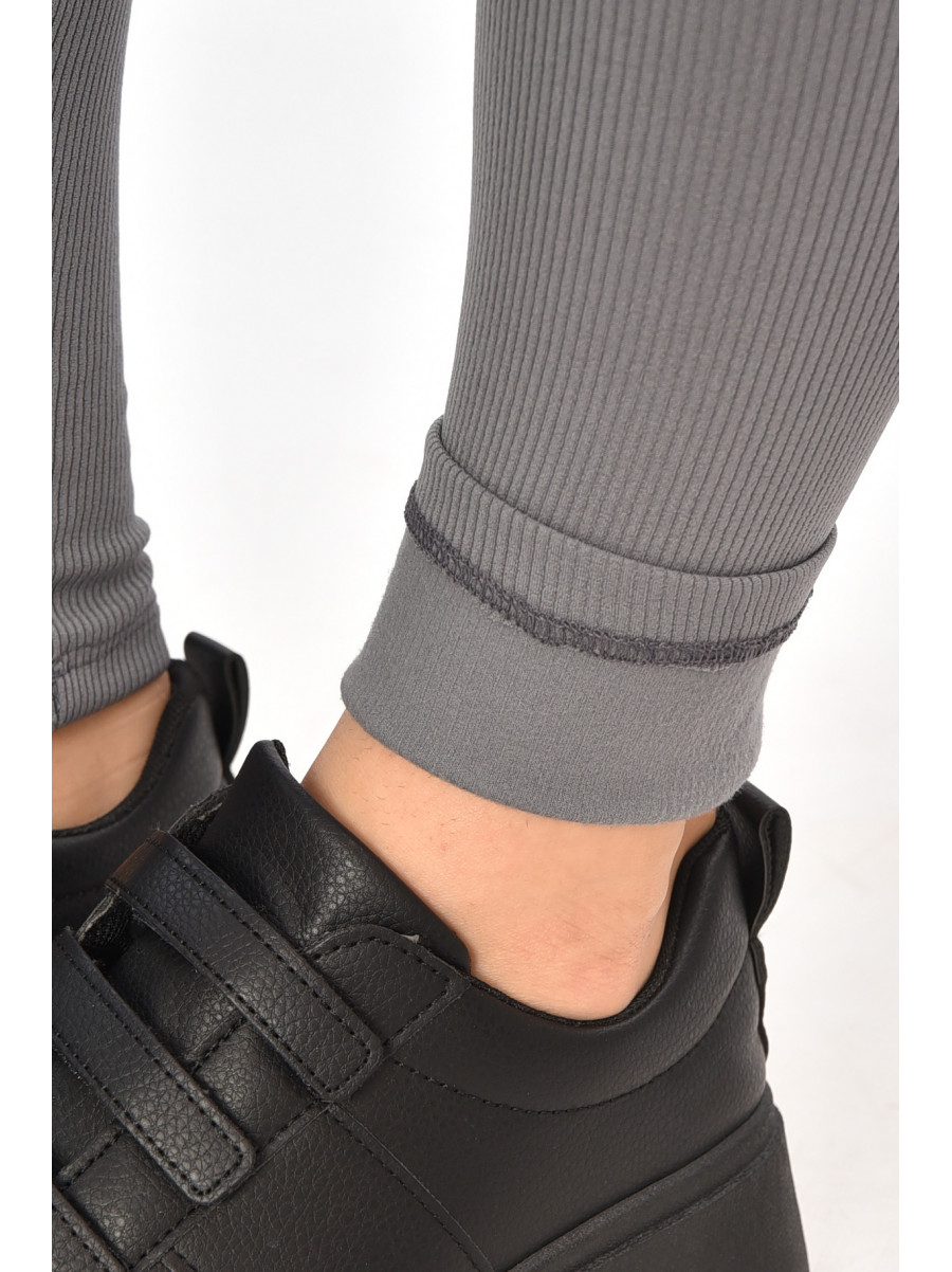 Лосины женские полубатальные в рубчик на флисе серого цвета 4001 208491C