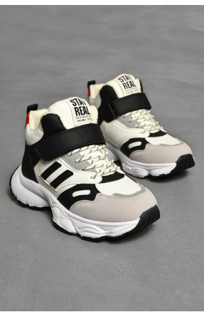 Хайтопы детские зима на меху черно-белого цвета 33-6 208495C Хайтопы детские зима на меху черно-белого цвета 33-6 208495C