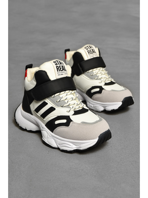 Хайтопы детские зима на меху черно-белого цвета 33-6 208495C