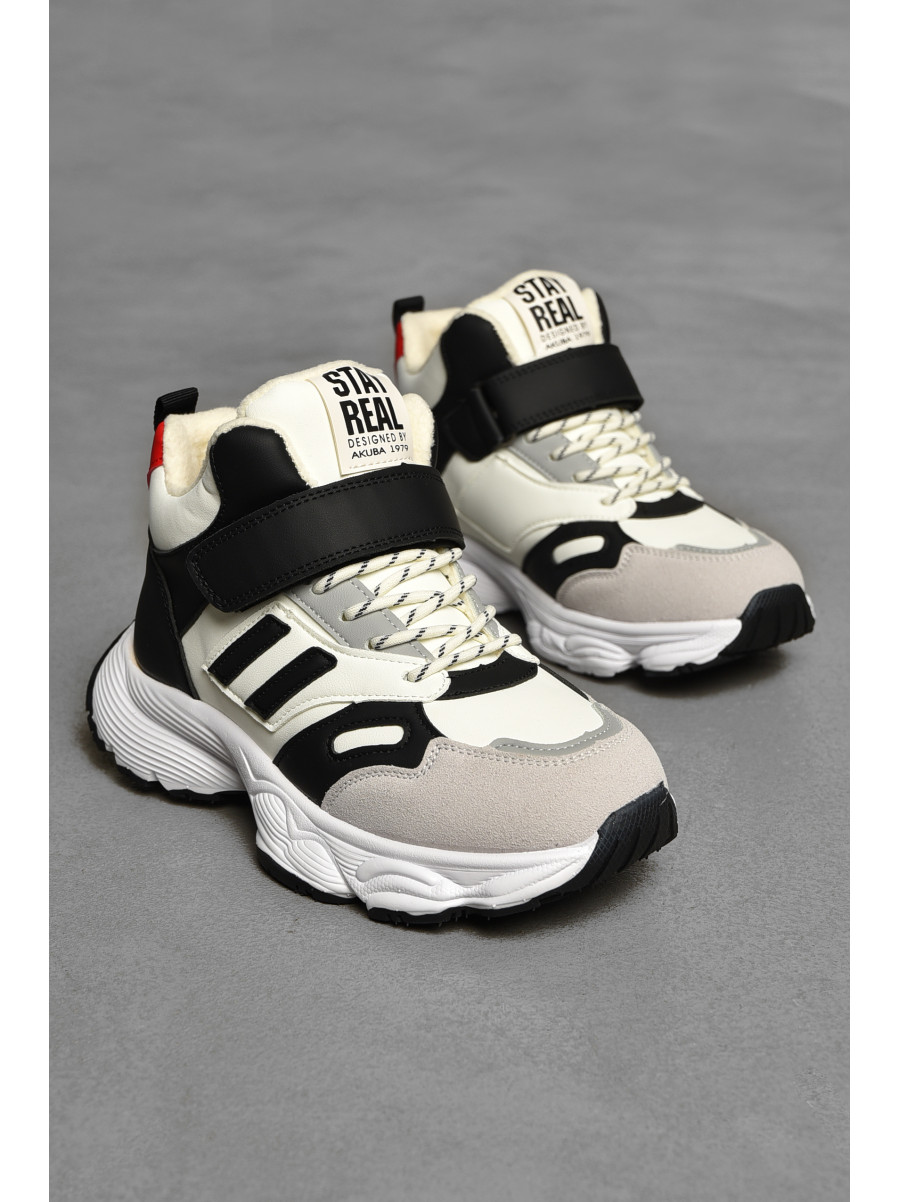 Хайтопы детские зима на меху черно-белого цвета 33-6 208495C