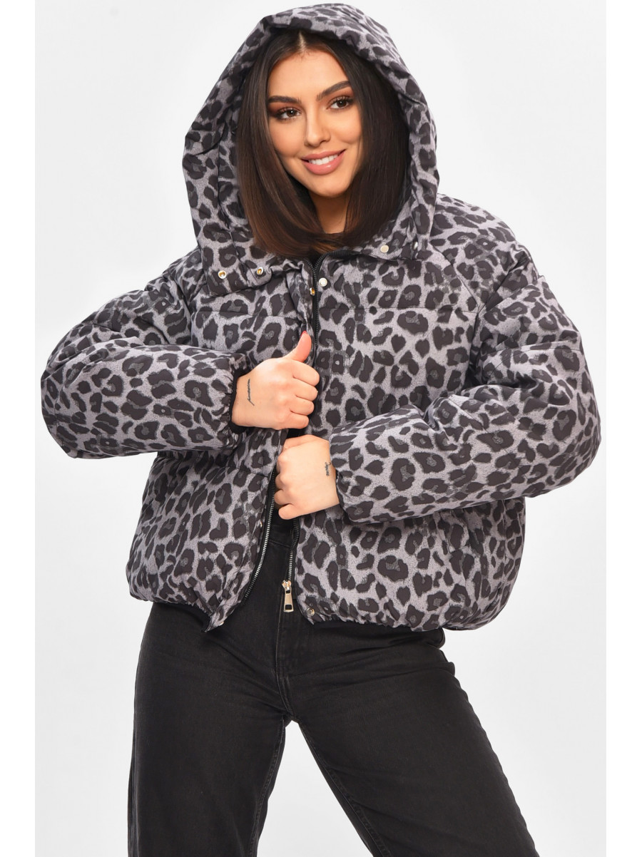 Куртка жіноча демісезонна сірого кольору з принтом 05 208502C