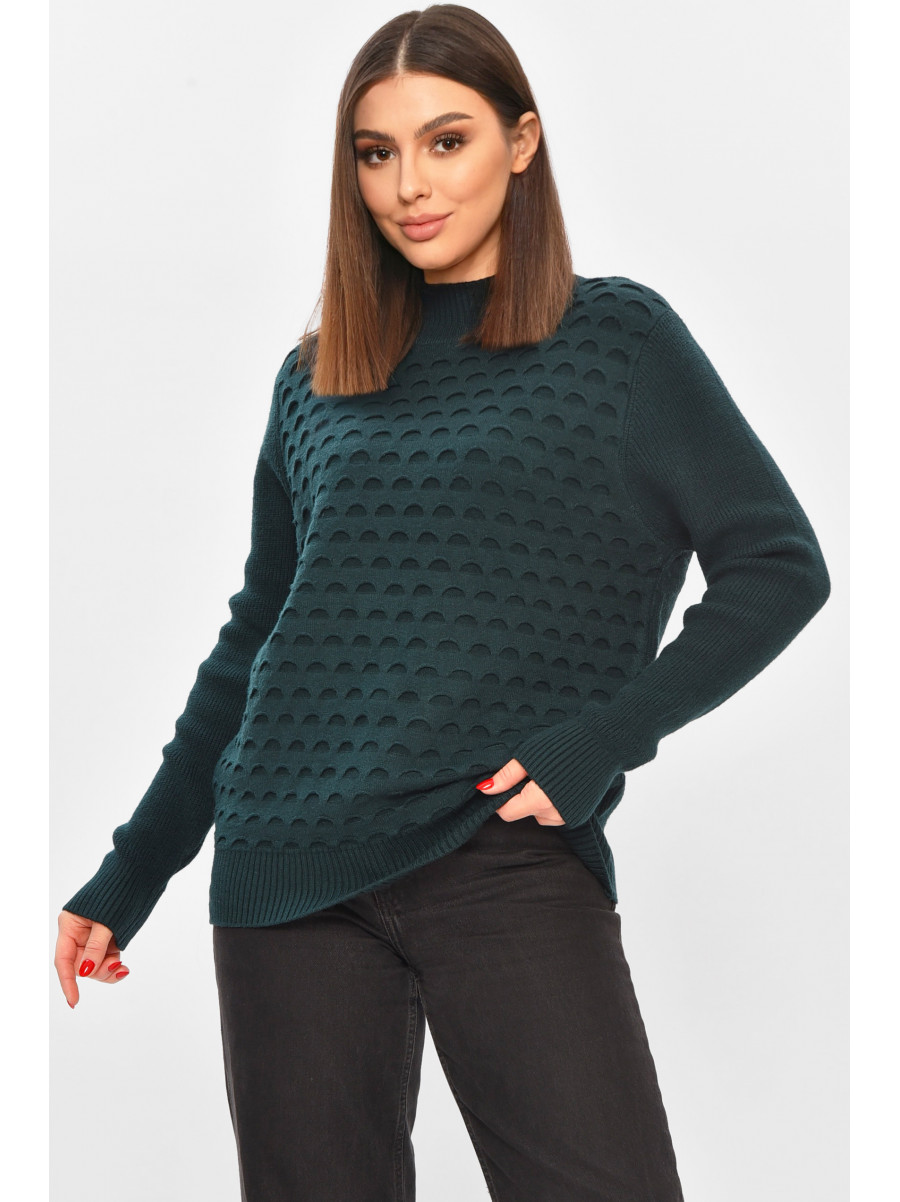 Светр жіночий однотонний темно-зеленого кольору 2626 208549C