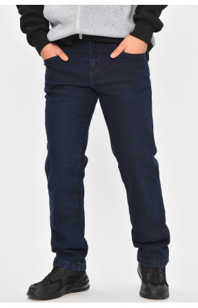 Джинсы мужские однотонные темно--синего цвета на флисе 9834 208550C