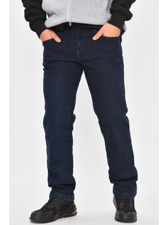 Джинсы мужские однотонные темно--синего цвета на флисе 9834 208550C