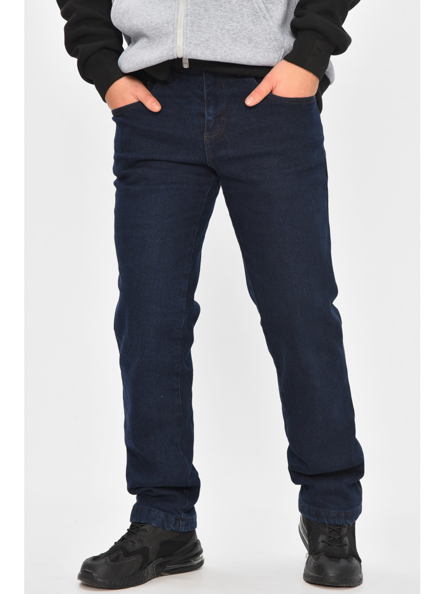 Джинсы мужские однотонные темно--синего цвета на флисе 9834 208550C