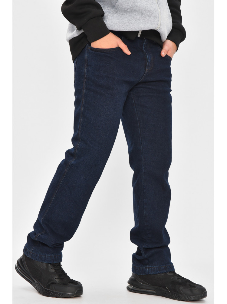 Джинсы мужские однотонные темно--синего цвета на флисе 9834 208550C