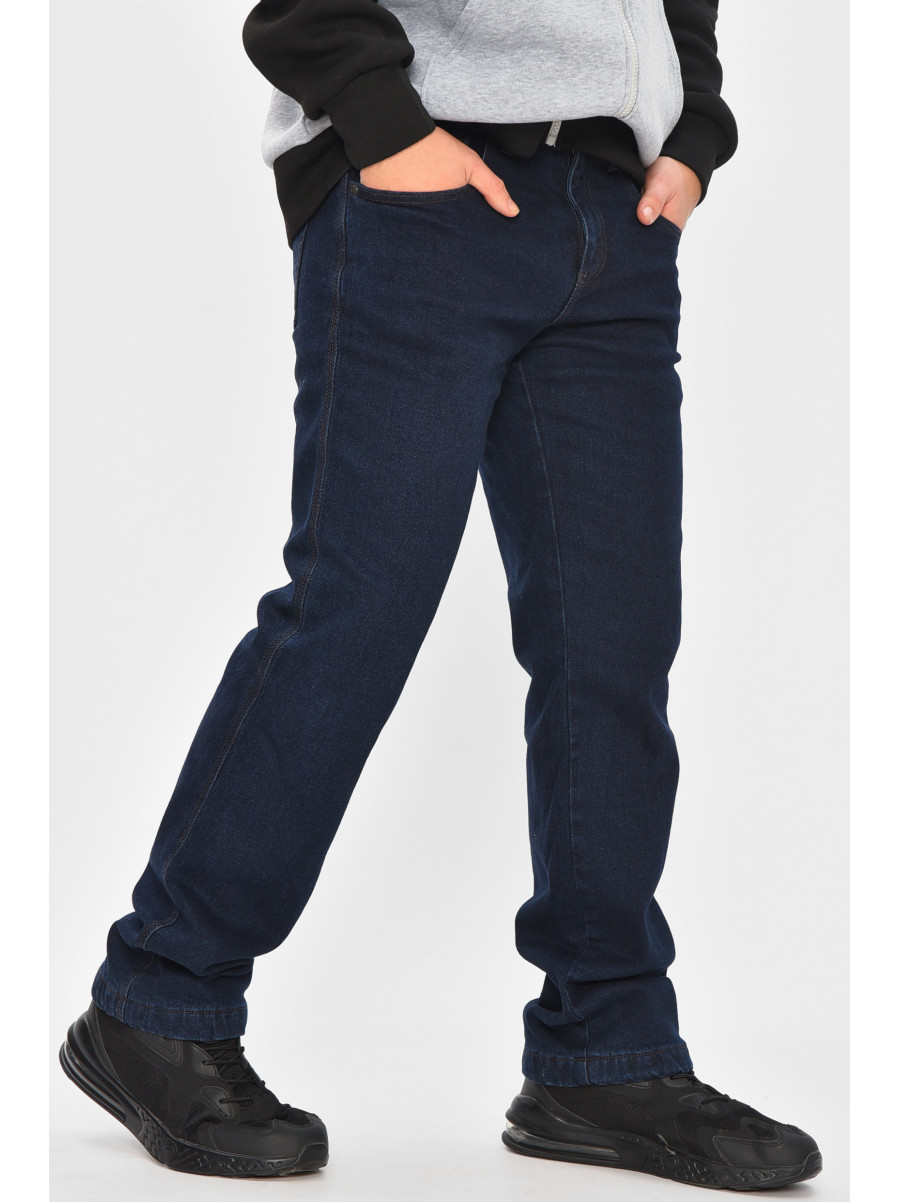 Джинсы мужские однотонные темно--синего цвета на флисе 9834 208550C