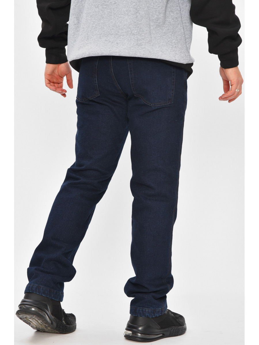 Джинсы мужские однотонные темно--синего цвета на флисе 9834 208550C