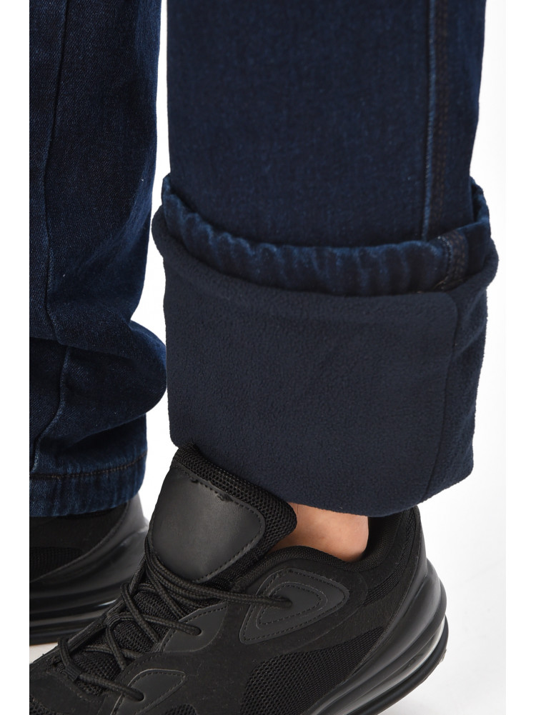 Джинсы мужские однотонные темно--синего цвета на флисе 9834 208550C