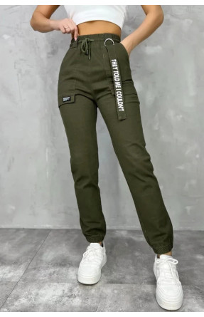 Джинсы женские на флисе  оливкового цвета 208551C