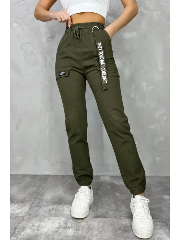 Джинсы женские на флисе  оливкового цвета 208551C