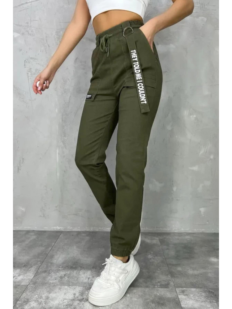 Джинсы женские на флисе  оливкового цвета 208551C