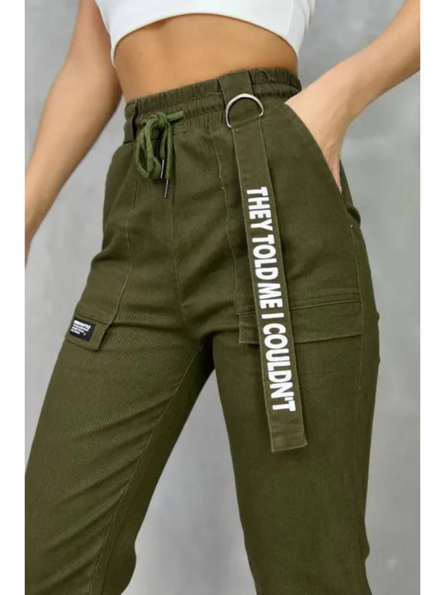 Джинсы женские на флисе  оливкового цвета 208551C