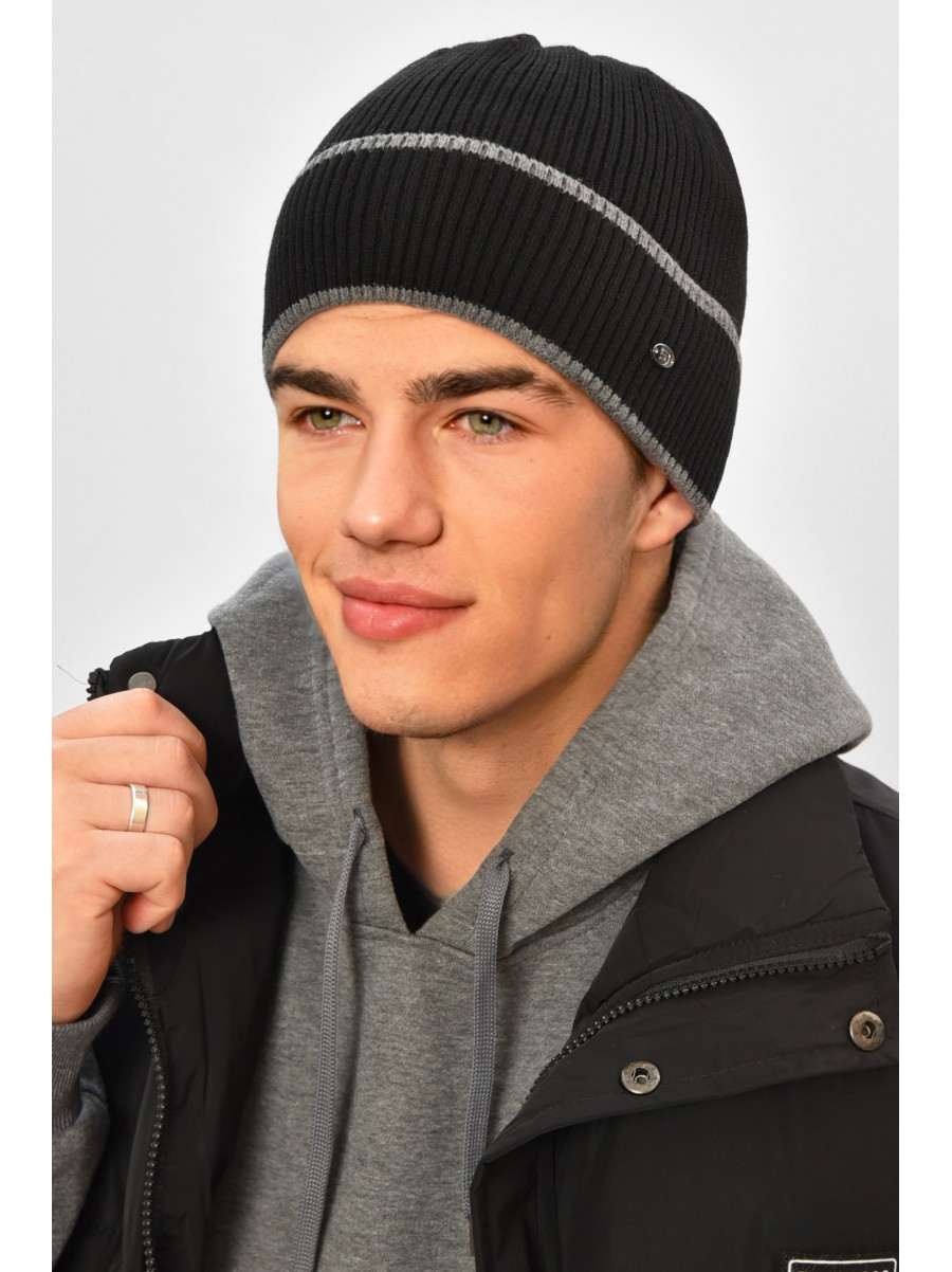 Шапка мужская на флисе черного цвета 208574C