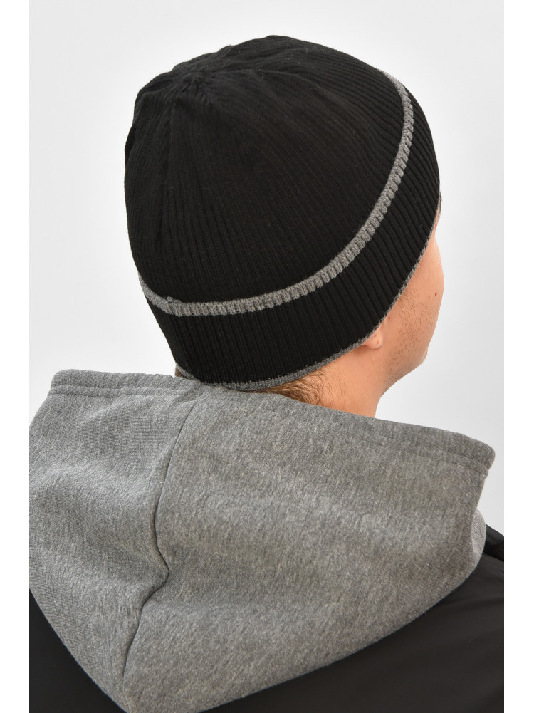 Шапка мужская на флисе черного цвета 208574C