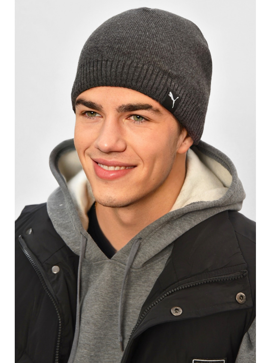 Шапка мужская на флисе серого цвета 208575C