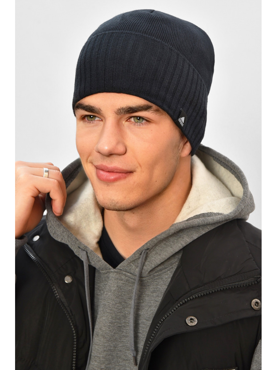 Шапка мужская на флисе темно-синего цвета 208576C