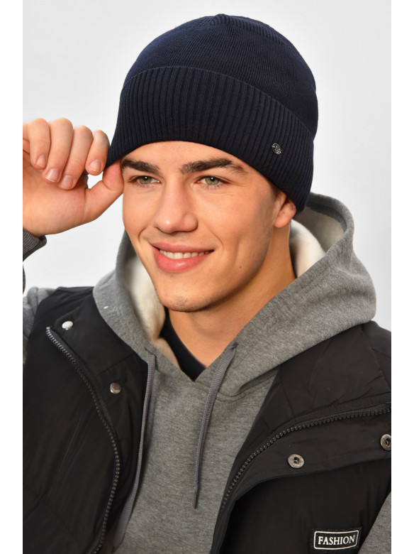 Шапка мужская на флисе темно-синего цвета 208577C