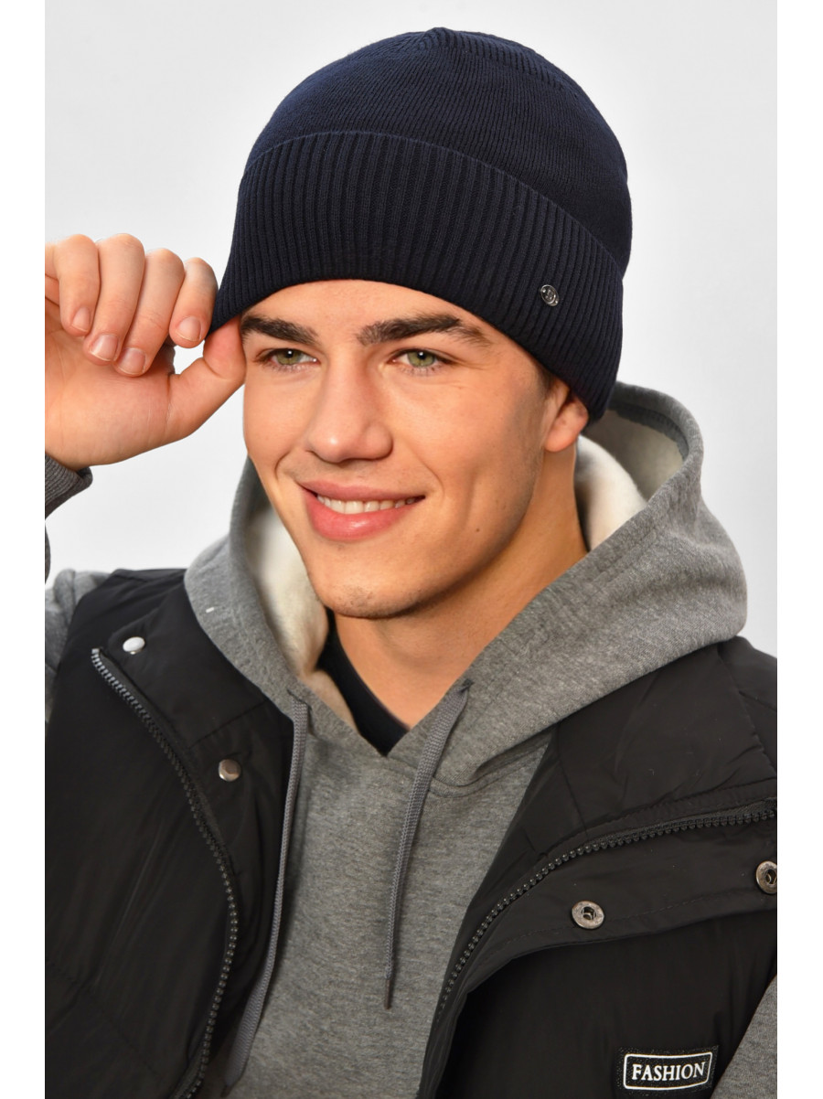 Шапка мужская на флисе темно-синего цвета 208577C