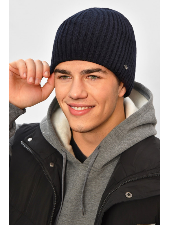 Шапка мужская на флисе темно-синего цвета 208579C