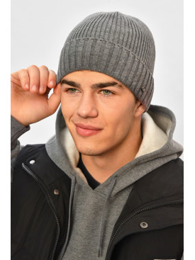 Шапка мужская на флисе серого цвета 208580C