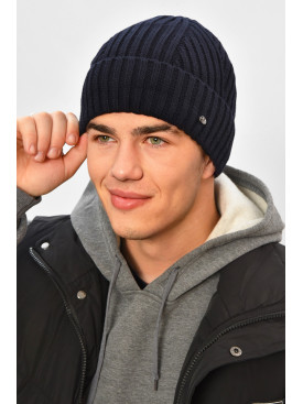 Шапка мужская на флисе темно-синего цвета 208582C
