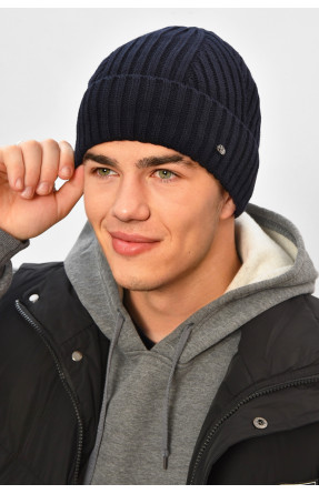 Шапка мужская на флисе темно-синего цвета 208582C Шапка мужская на флисе темно-синего цвета 208582C