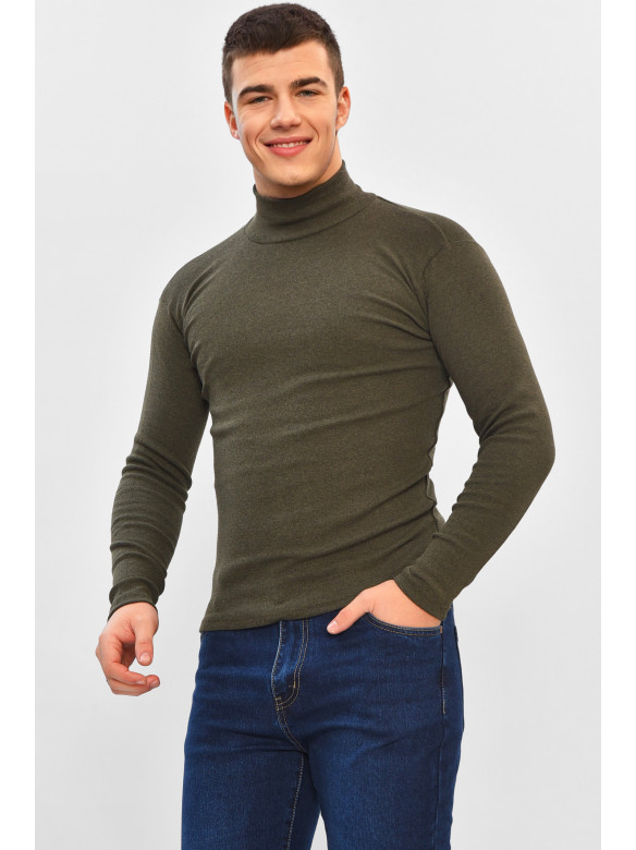 Гольф мужской однотонный на флисе цвета хаки 34336 208590C