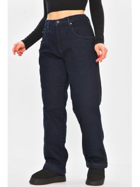 Джинсы женские полубатальные на флисе тёмно-синего цвета 208592C